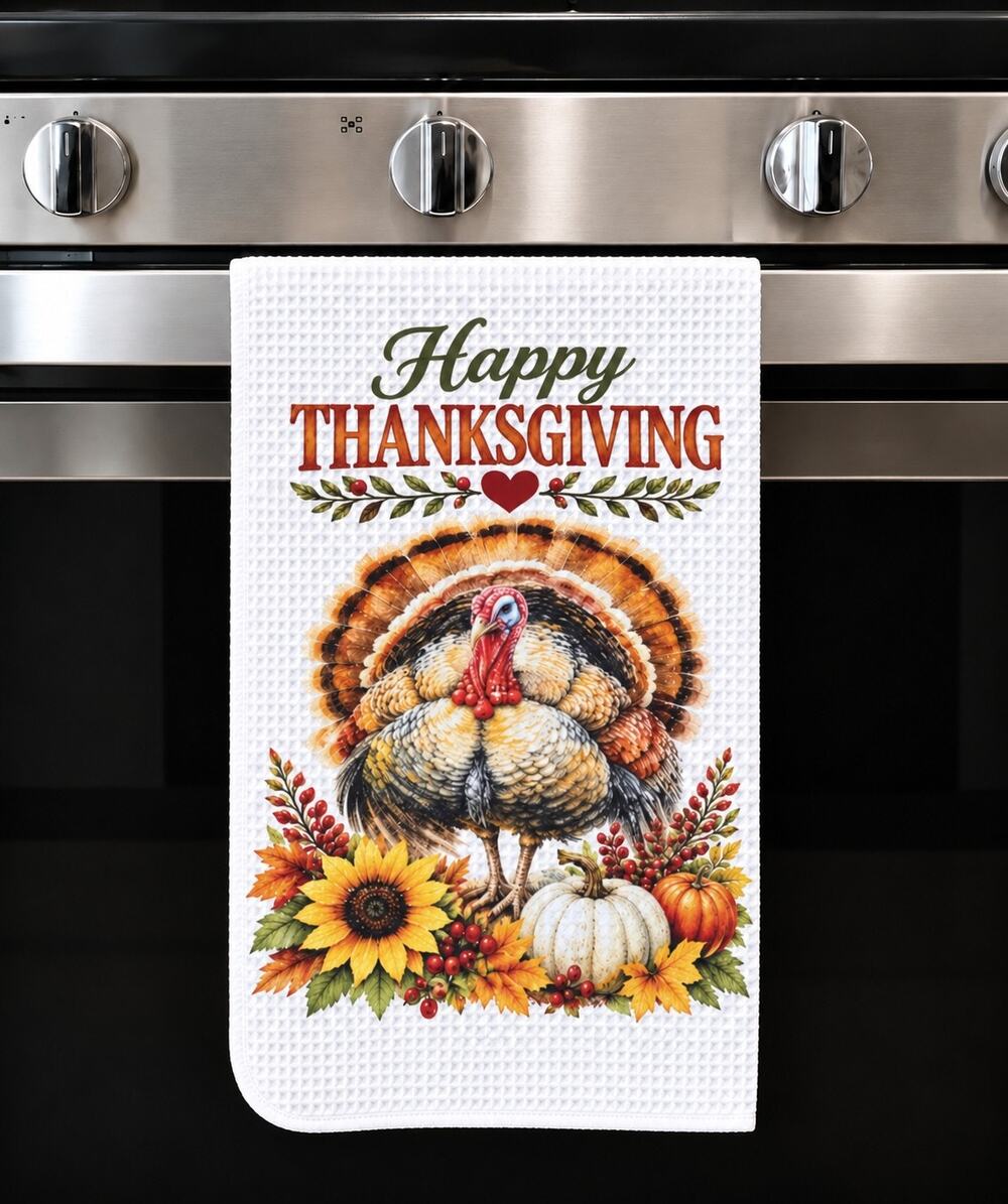 Happy Thanksgiving Turkey Kitchen Towel Fall Farmhouse Decor